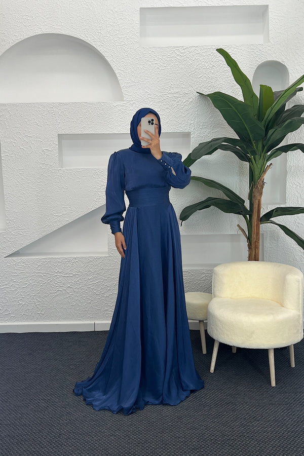 Marly Beli Piliseli Abiye Lacivert 3066-LACIVERT