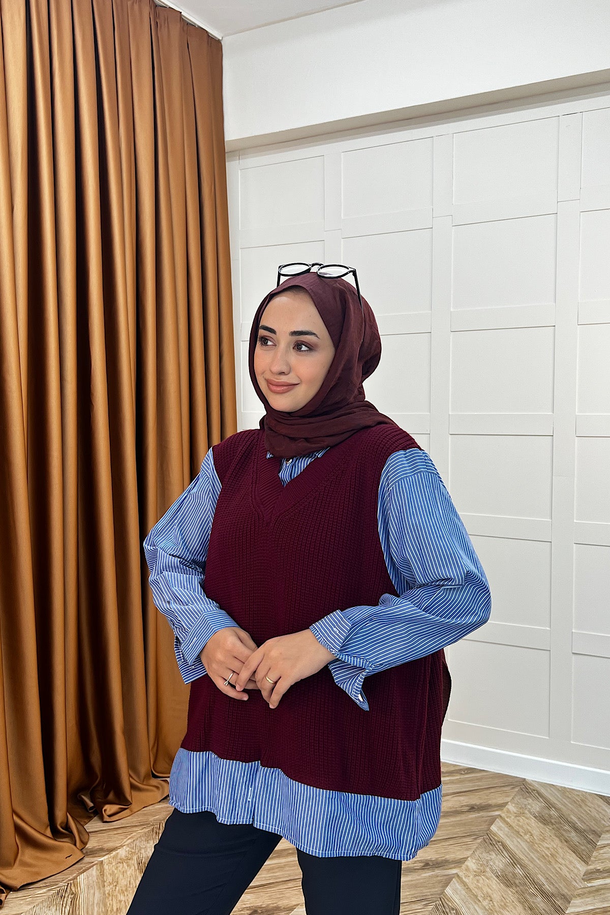 Triko Süveterli Gömlek Bordo 24730-BORDO