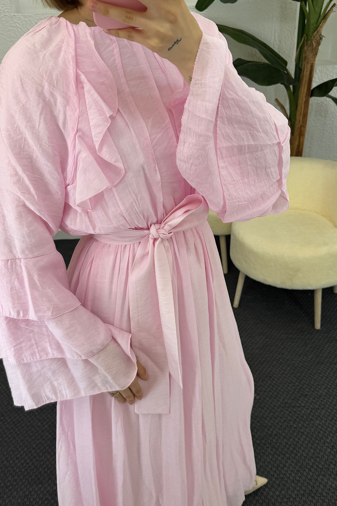 Lio Fırfır Detay Elbise Pembe 3370-PEMBE