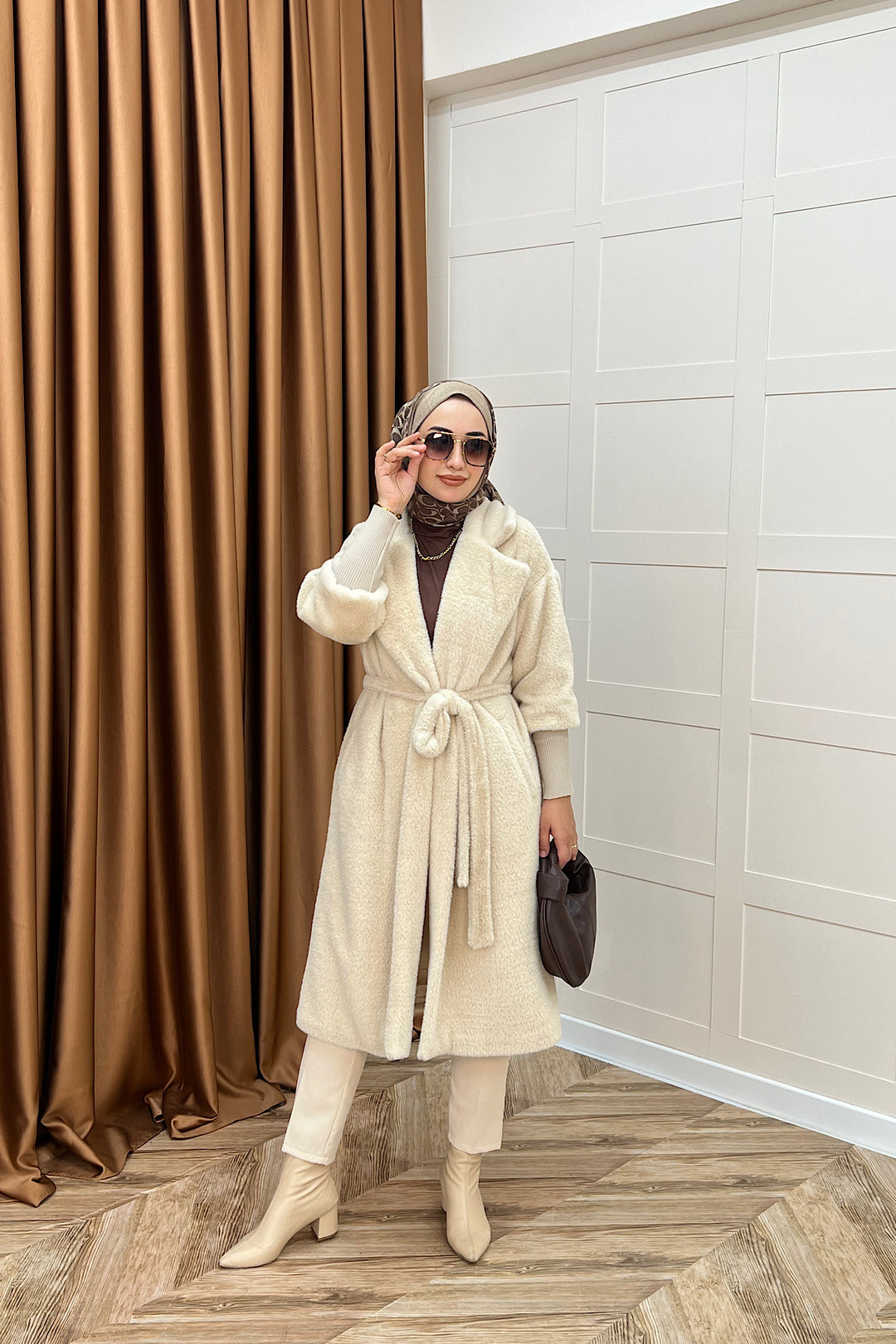 Angora Premium Kumaş Kaban Krem 5519-KREM