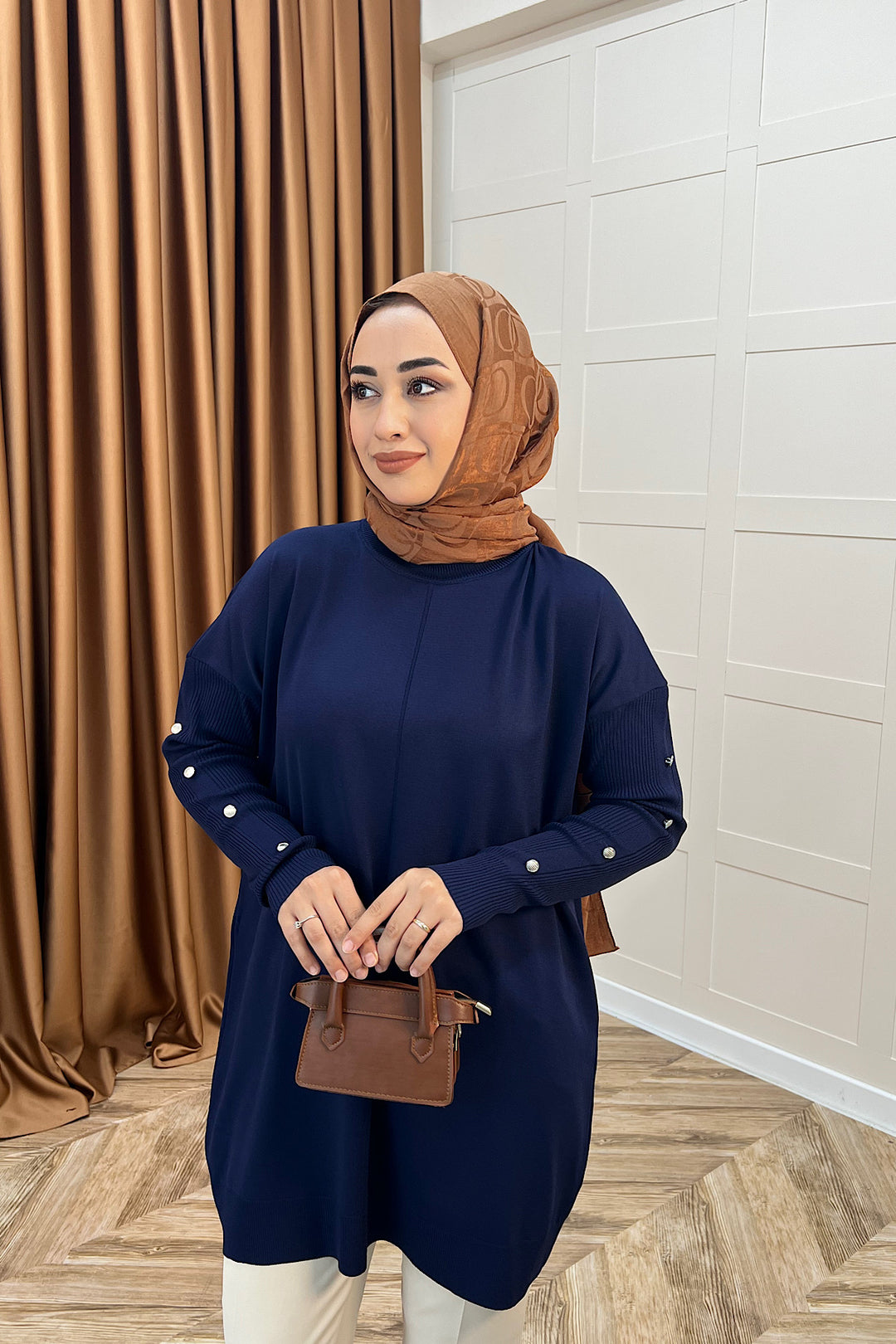 Kol Düğmeli Triko Tunik Lacivert 24280-LACIVERT