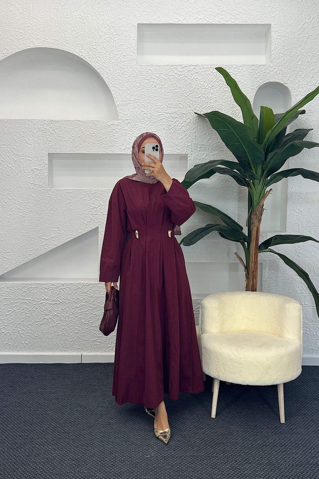 Leona Bel Detay Elbise Bordo 0325-BORDO