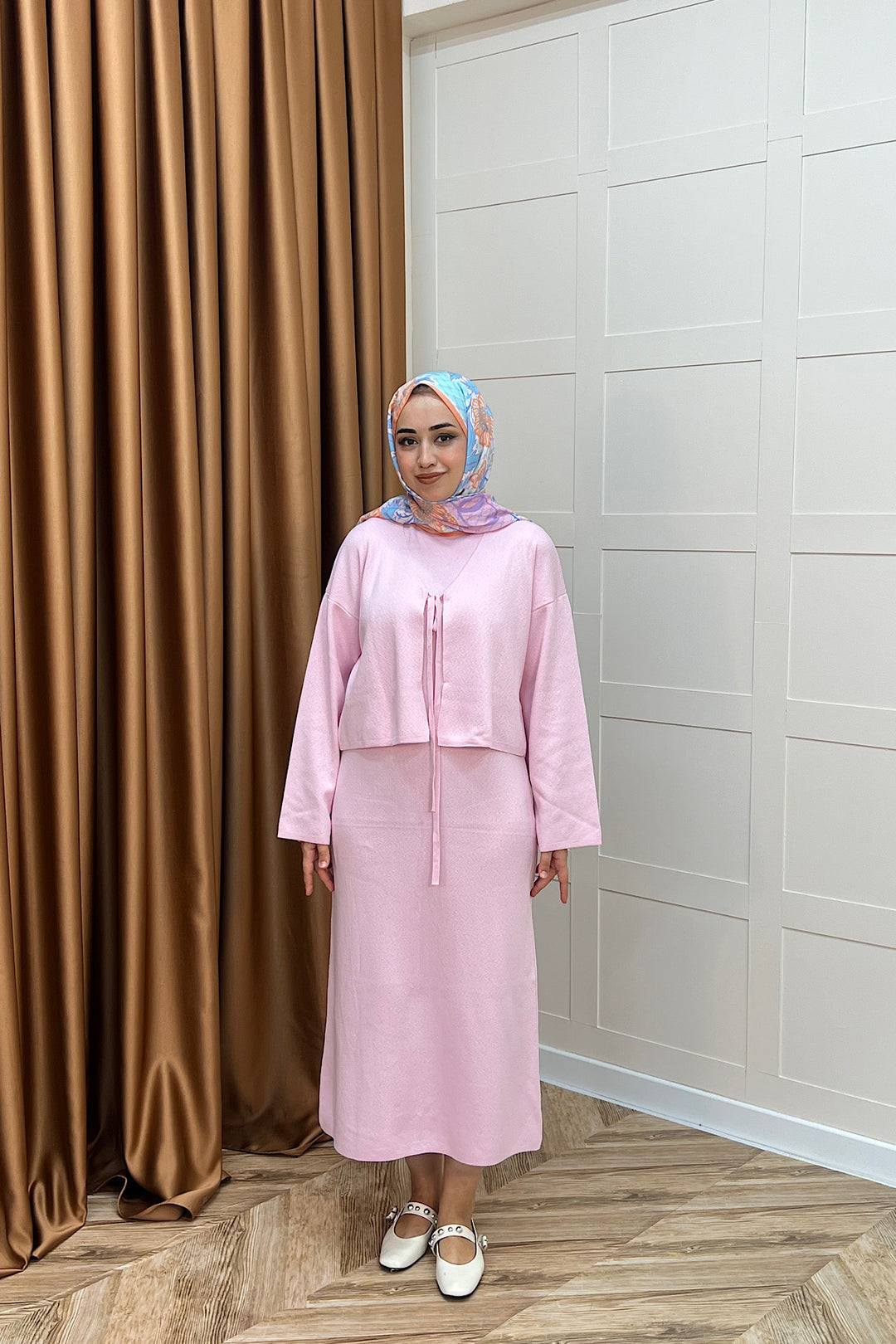 Ester Croplu İkili Triko Elbise Pembe 25160-PEMBE