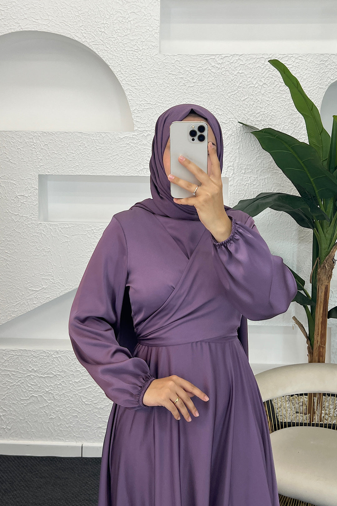 Önü Çarpraz Saten Abiye Lila 4529-LILA