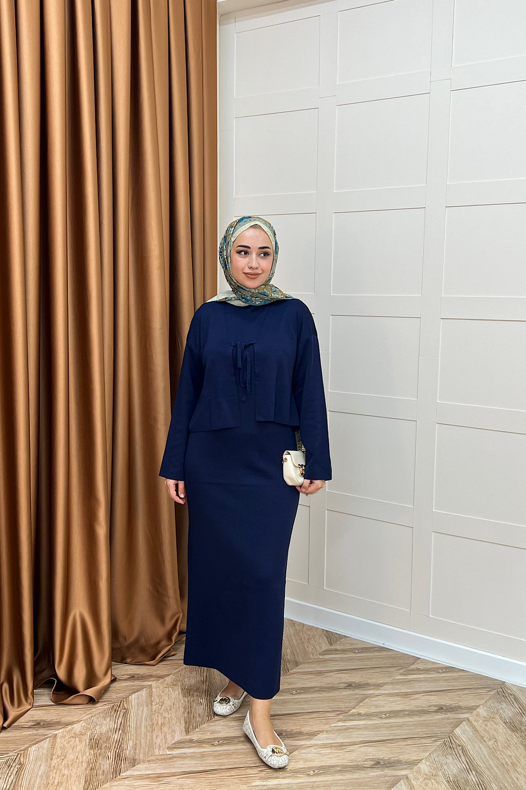 Ester Croplu İkili Triko Elbise Lacivert 25160-LACIVERT