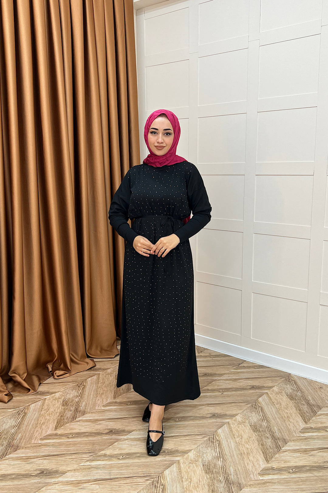 Mabel Taşlı Triko Elbise Siyah 25270-SIYAH