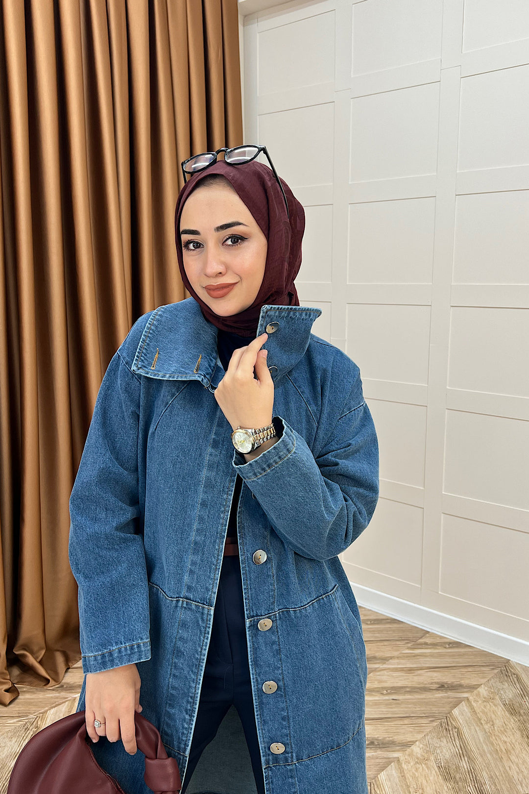 Yaka Detay Kot Ceket Mavi 5507-MAVI