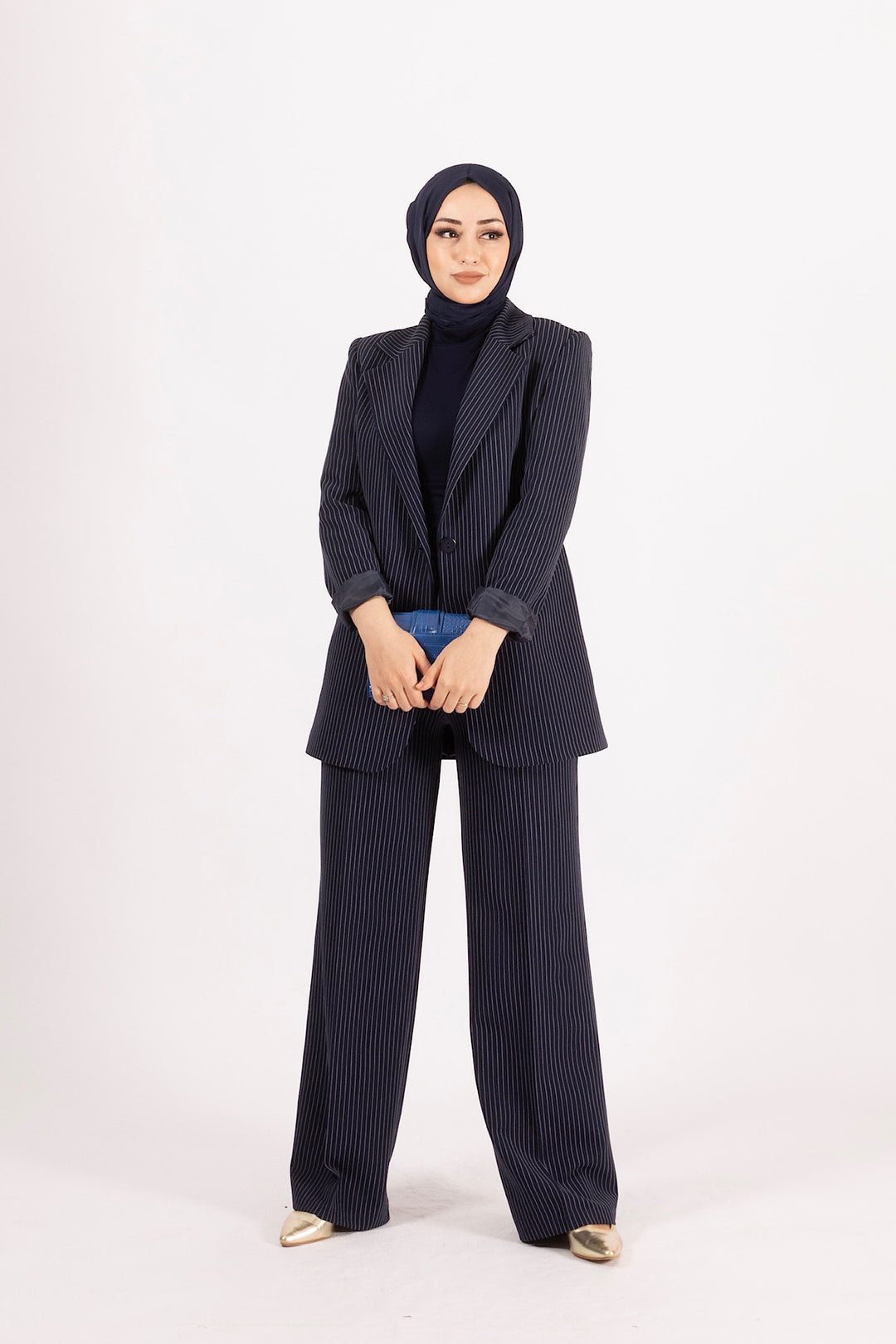Çizgili Ceket Takım Lacivert 6155-LACIVERT