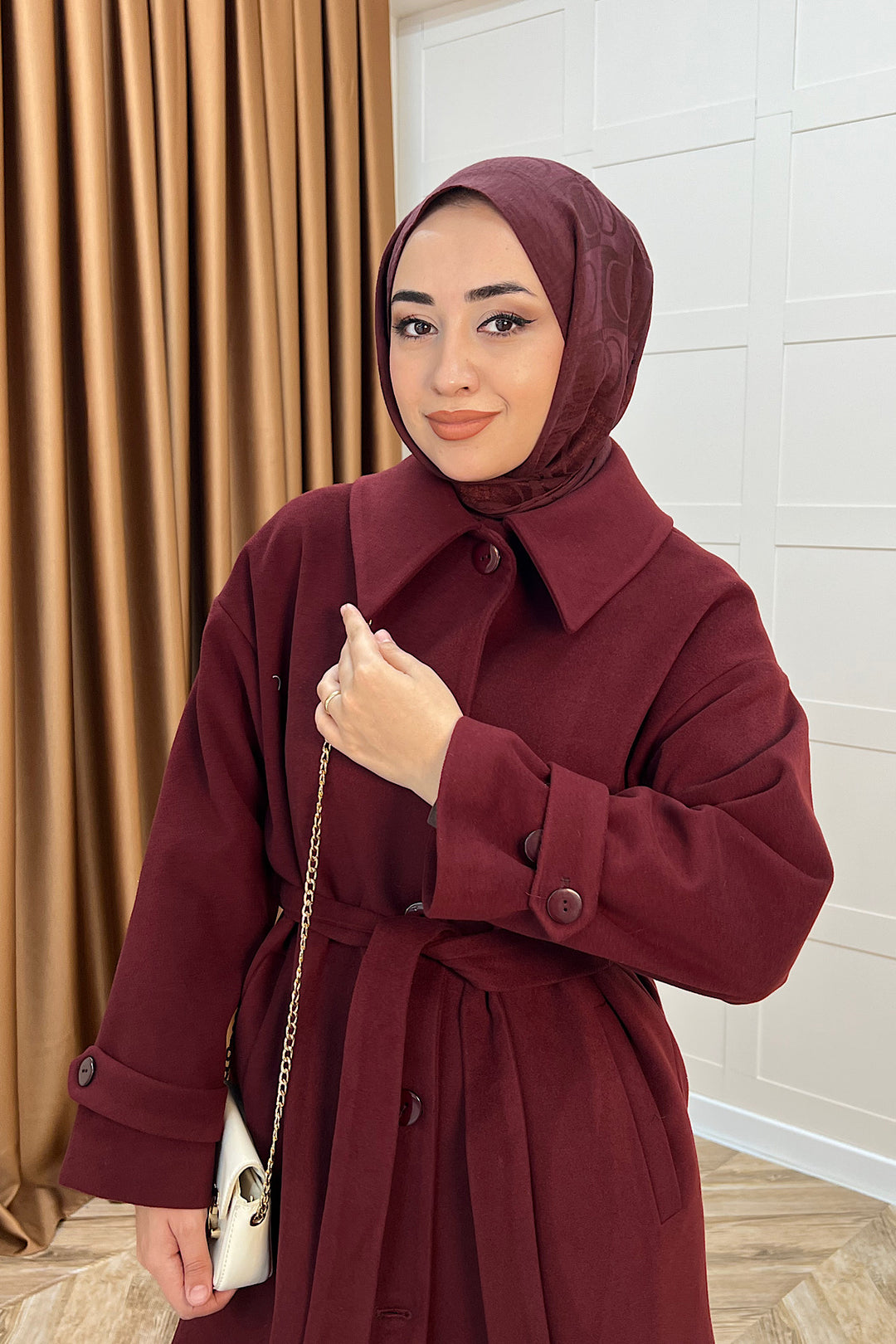 Parla Premium Kumaş Kaban Bordo 5516-BORDO