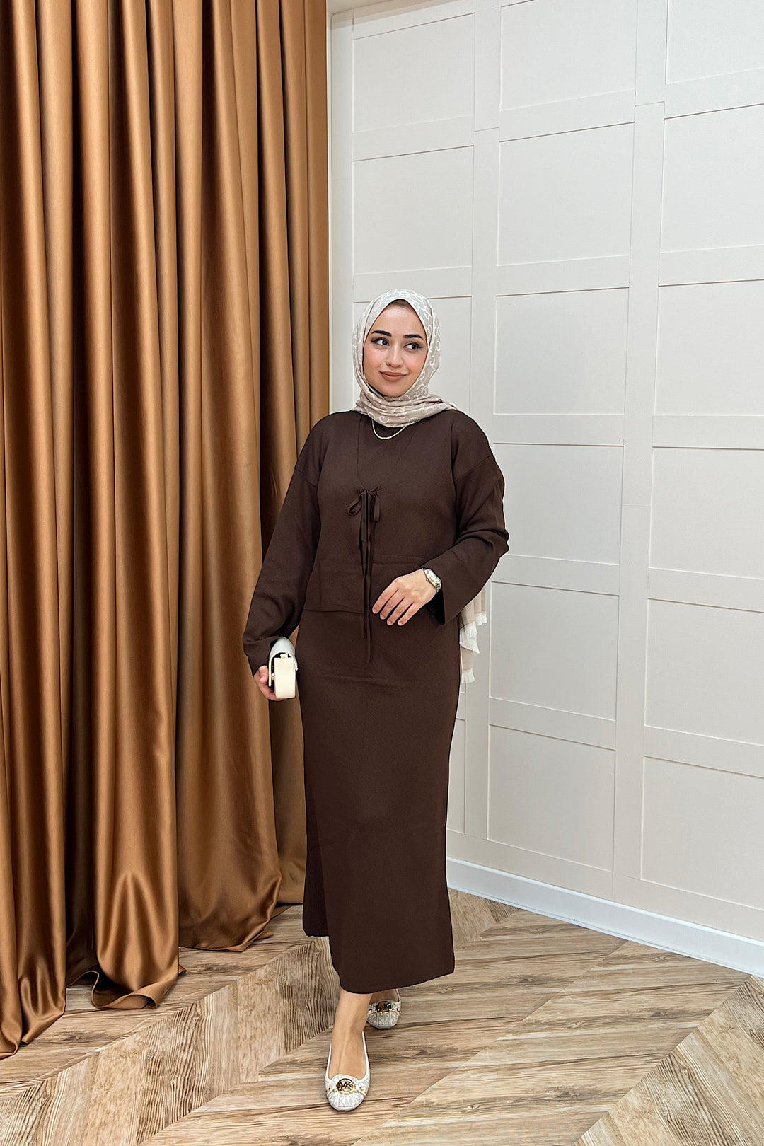 Ester Croplu İkili Triko Elbise Kahverengi 25160-KAHVERENGI