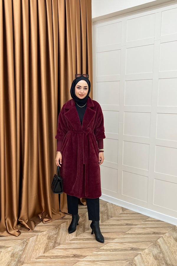 Angora Premium Kumaş Kaban Bordo 5519-BORDO