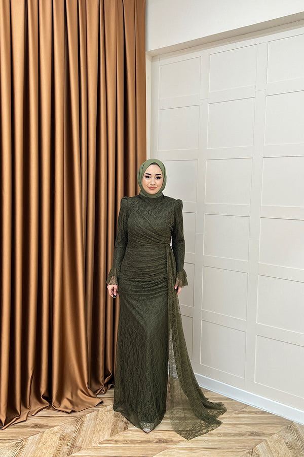 Serena Dantel Balık Abiye Zümrüt 3082-ZUMRUT