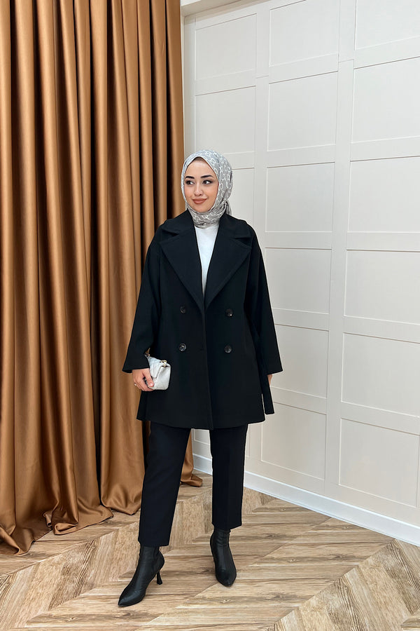 Nuve Premium Kuşaklı Kaban Siyah 5514-SIYAH