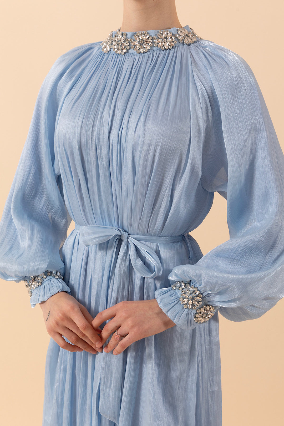 Aliza Taş İşlemeli Elbise Mavi 3029-MAVI