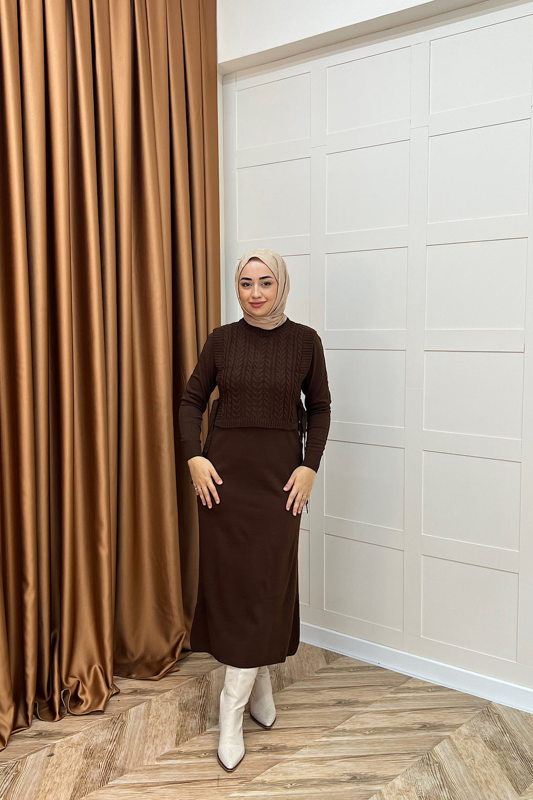 Barles İkili Triko Elbise Kahverengi 25220-KAHVERENGI