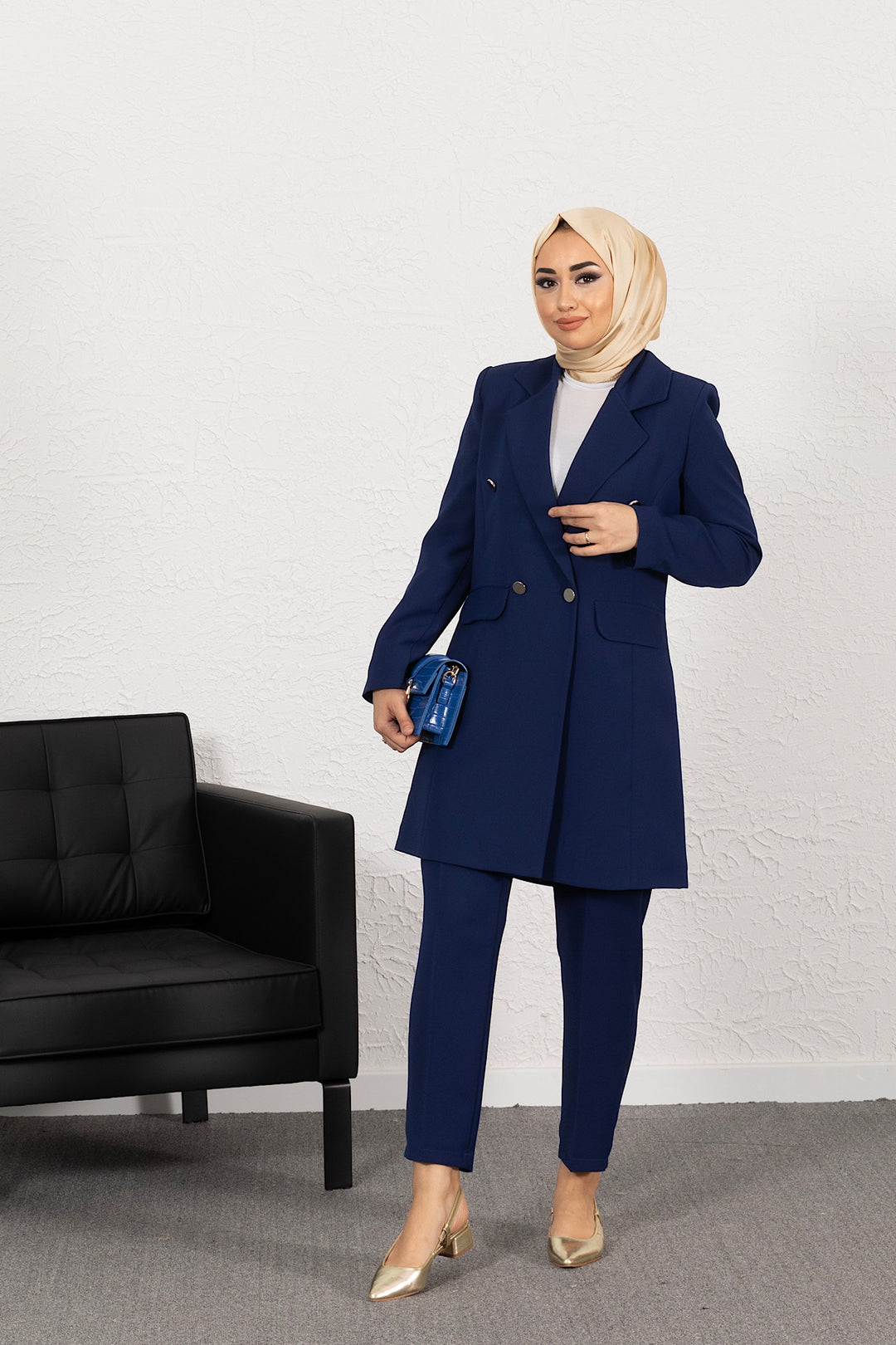Blazer Ceketli İkili İndigo Takım 0393-INDIGO