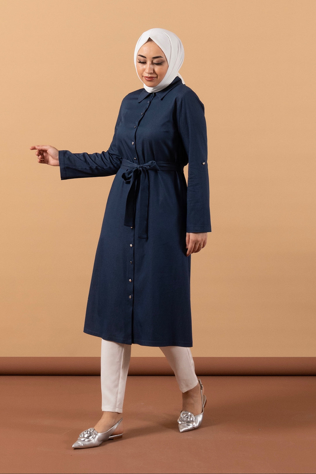 Uzun Tensel Tunik Mavi 2306-MAVI
