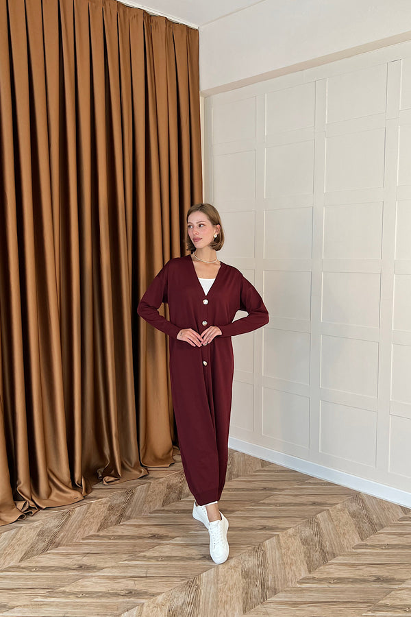 Uzun Triko Hırka Bordo 247500-BORDO