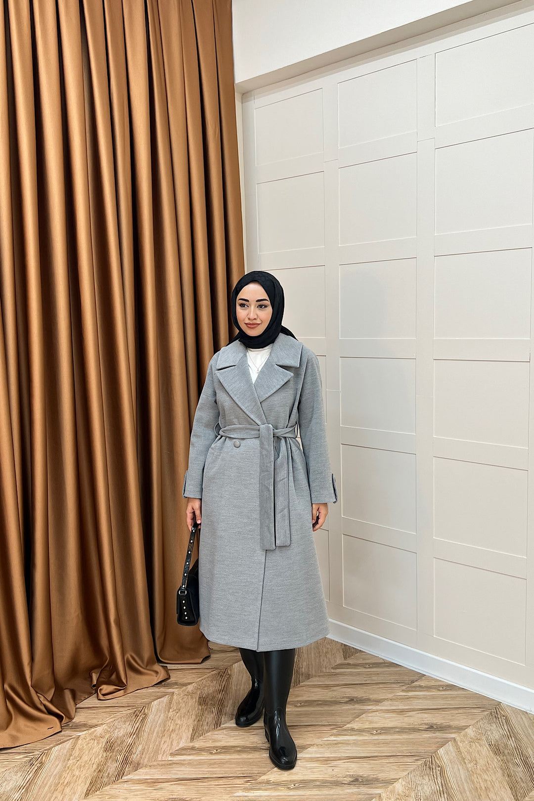 Martina Yırtmaçlı Kaban Gri 5508-GRI