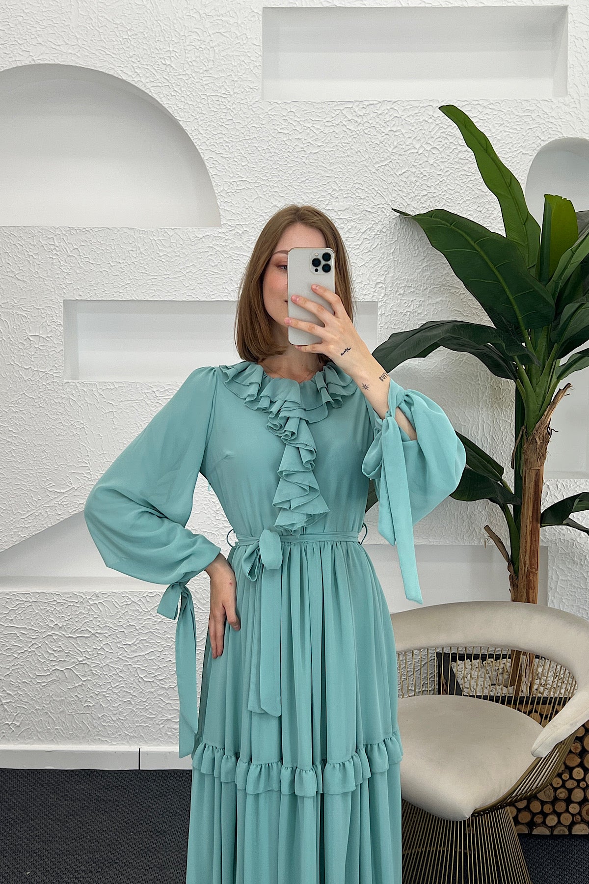 Royal Şifon Elbise Mint Mavisi 3053-MINTMAVISI