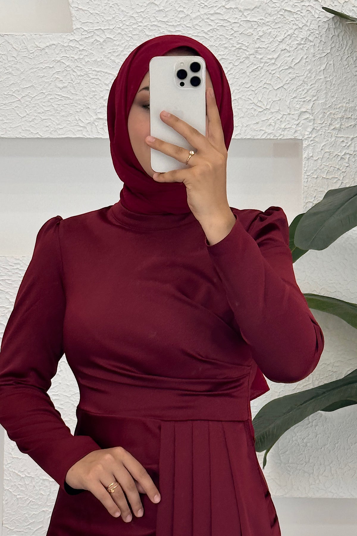Göğüs Drapeli Saten Abiye Bordo 3074-BORDO