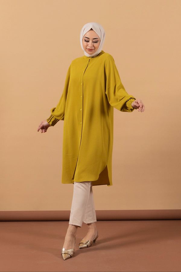 Bilek Detay Uzun Tunik Yağ Yeşili 11760-YAGYESILI