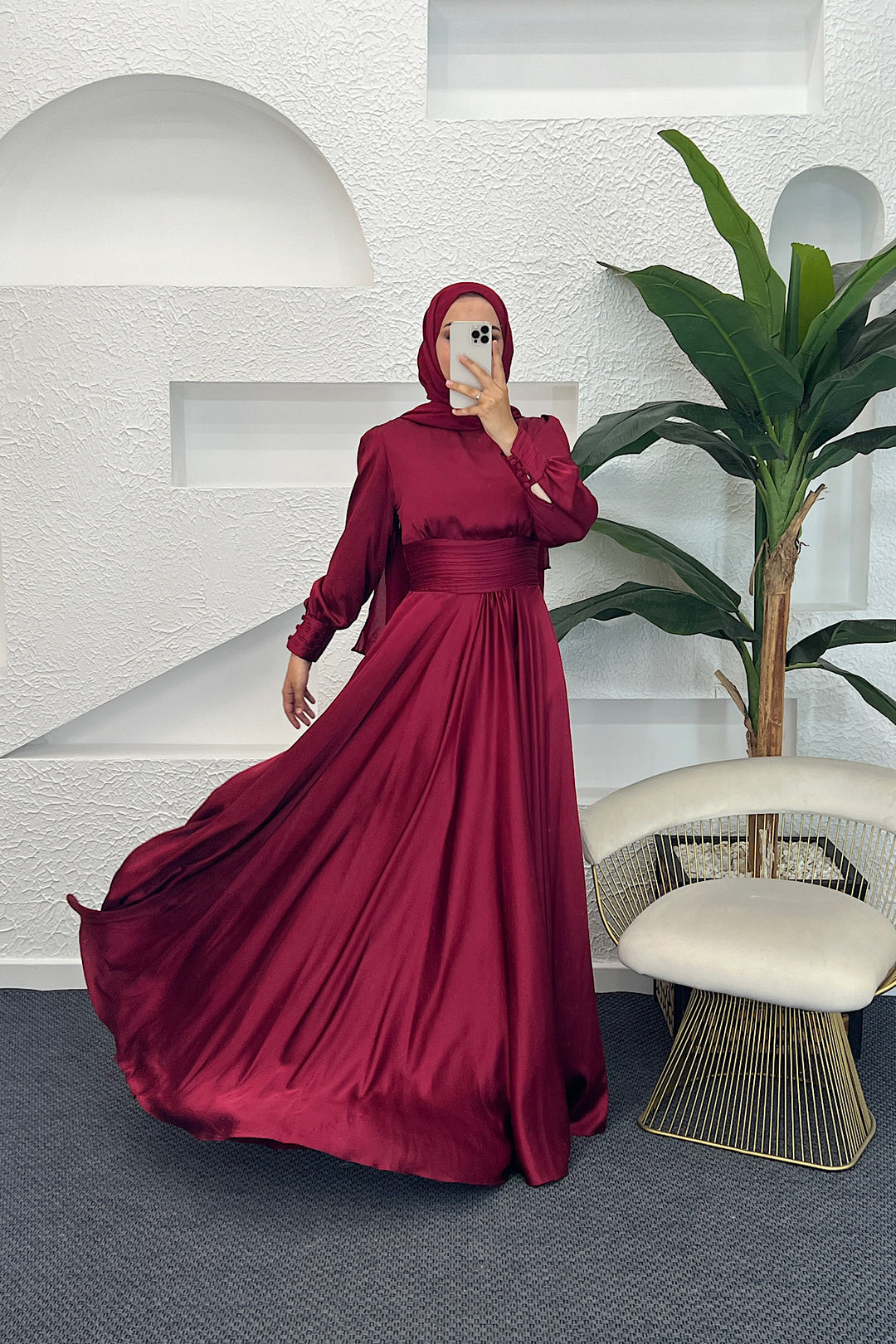 Beli Piliseli Saten Abiye Bordo 04340-BORDO