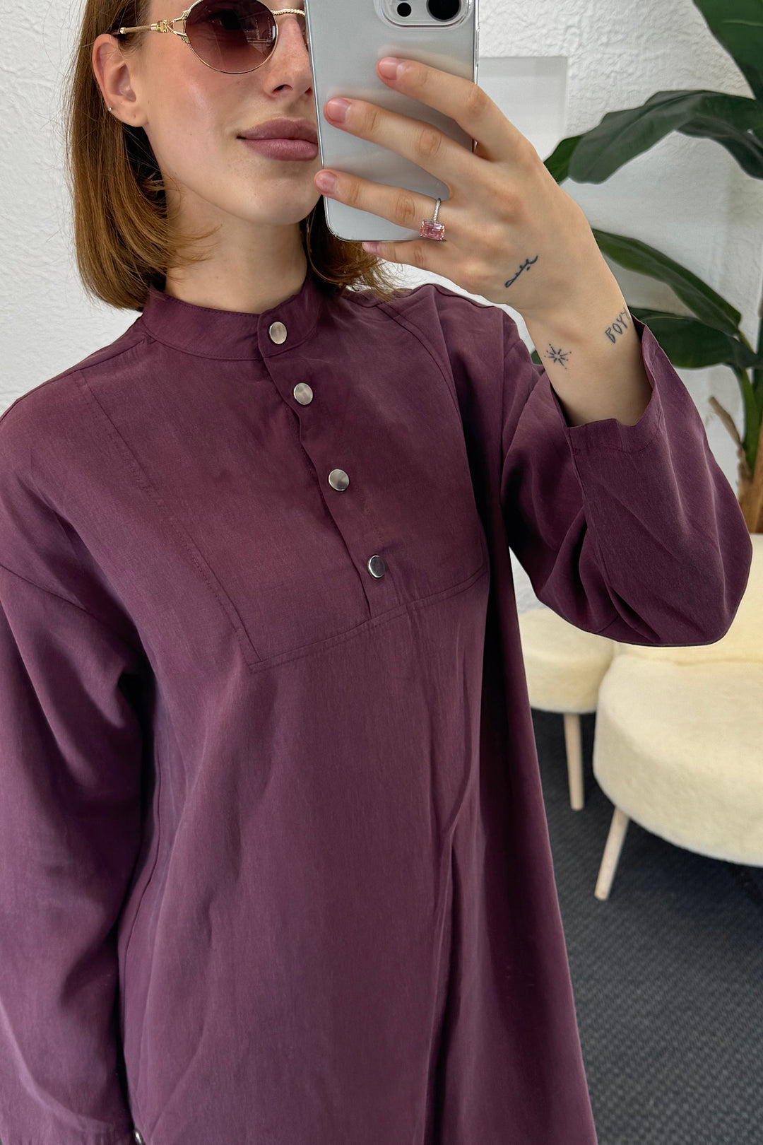 Yanları Çıtçıtlı Tesla Takım Mürdüm 1947-MURDUM