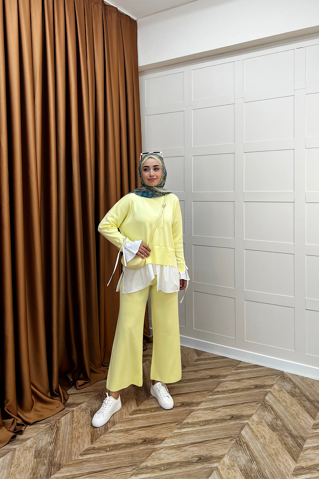 Truva Gömlek Detay Merserize Triko Takım Sarı 25350-SARI