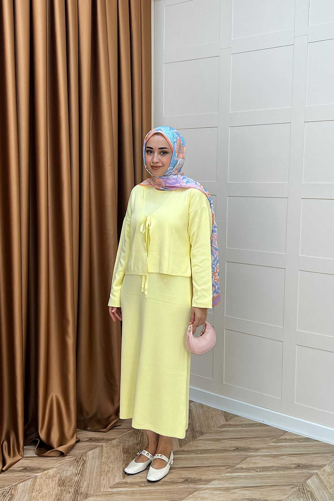 Ester Croplu İkili Triko Elbise Sarı 25160-SARI