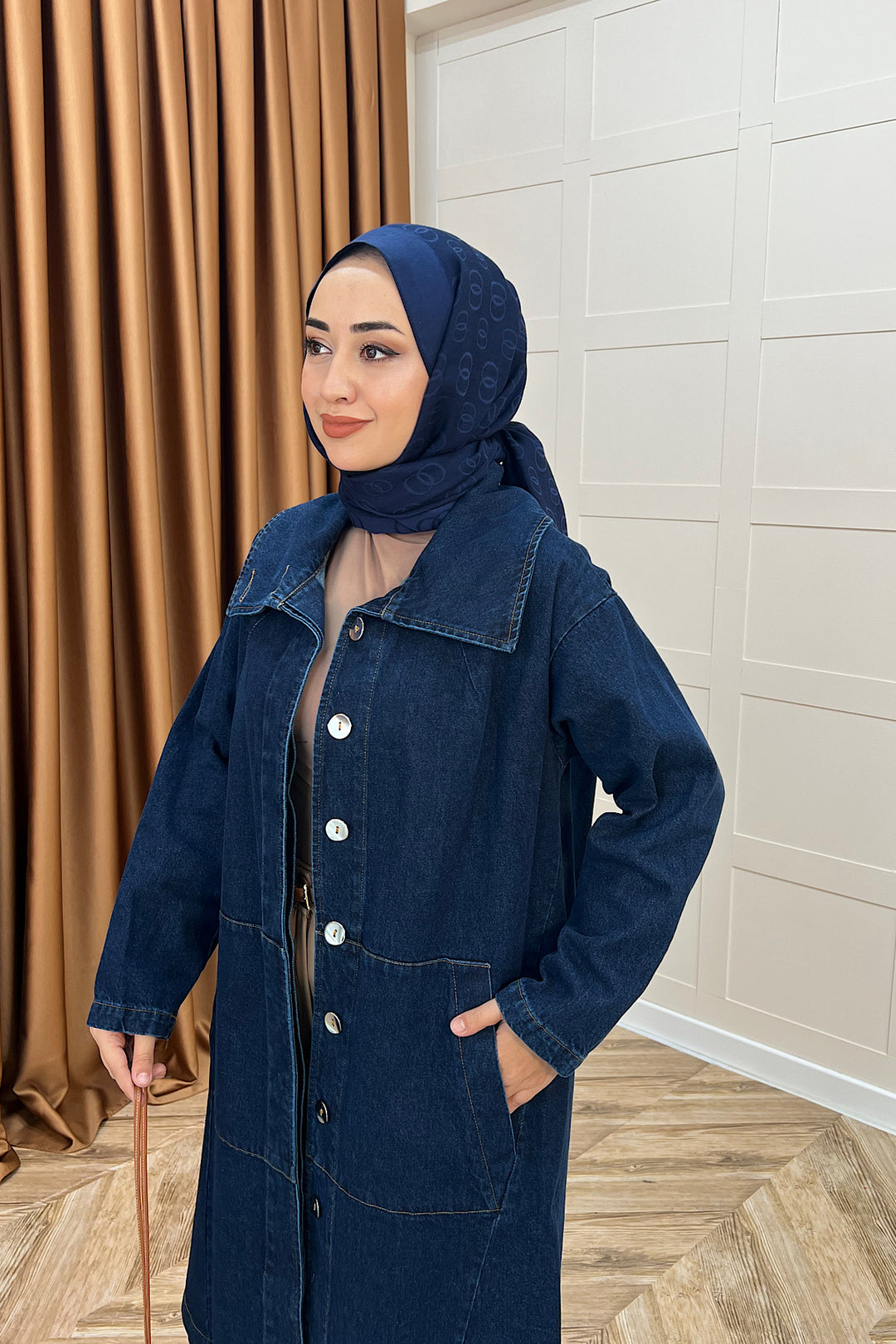 Yaka Detay Kot Ceket Lacivert 5507-LACIVERT