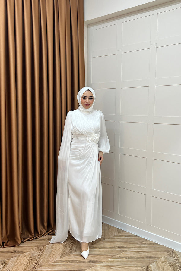 Florida Broş Detay Abiye Beyaz 03080-BEYAZ