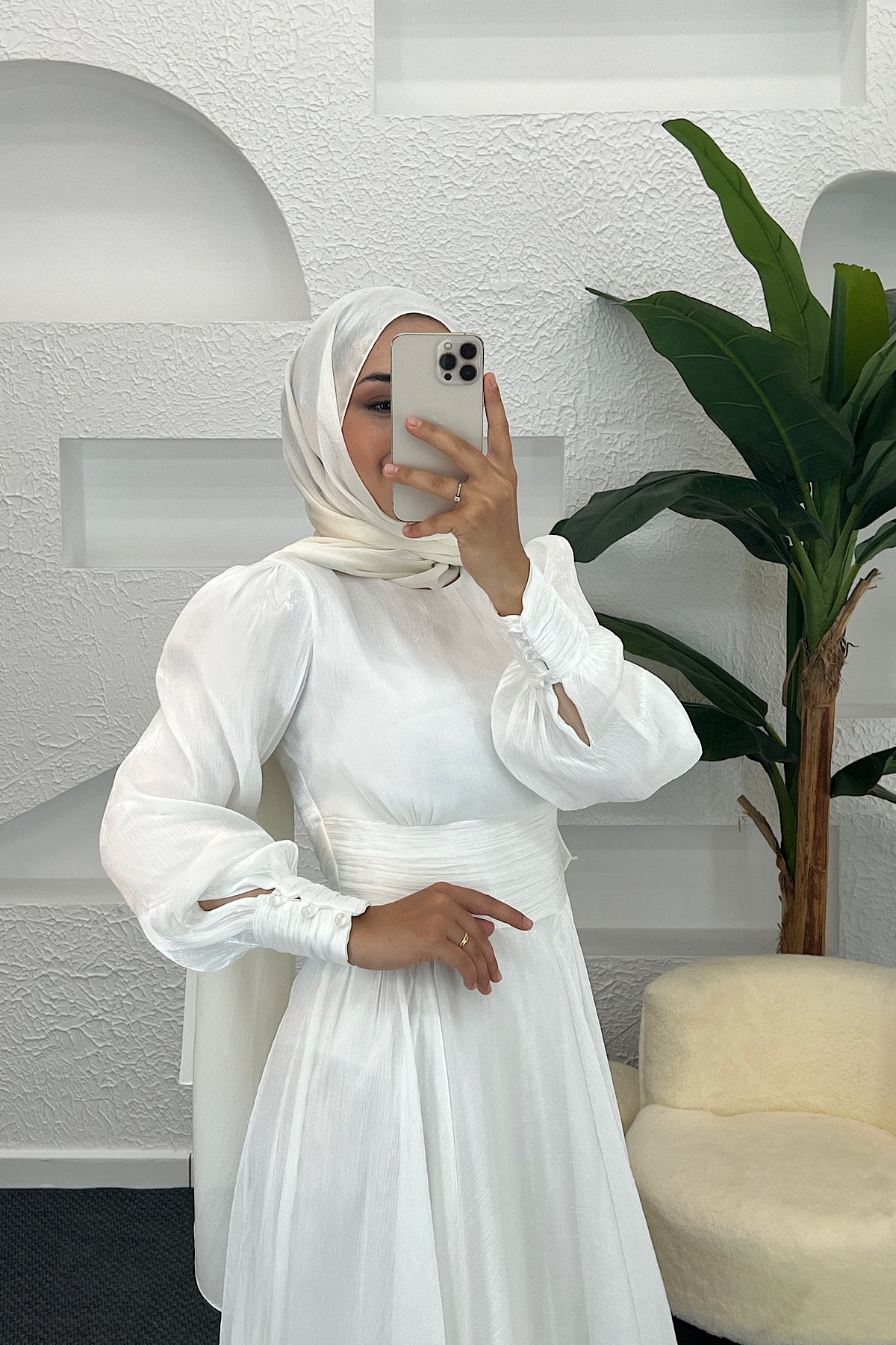 Marly Beli Piliseli Abiye Beyaz 3066-BEYAZ