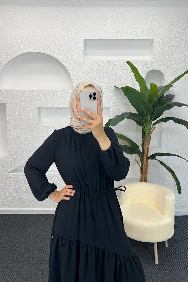 Beli Lastikli Linda Elbise Siyah 3852-SIYAH