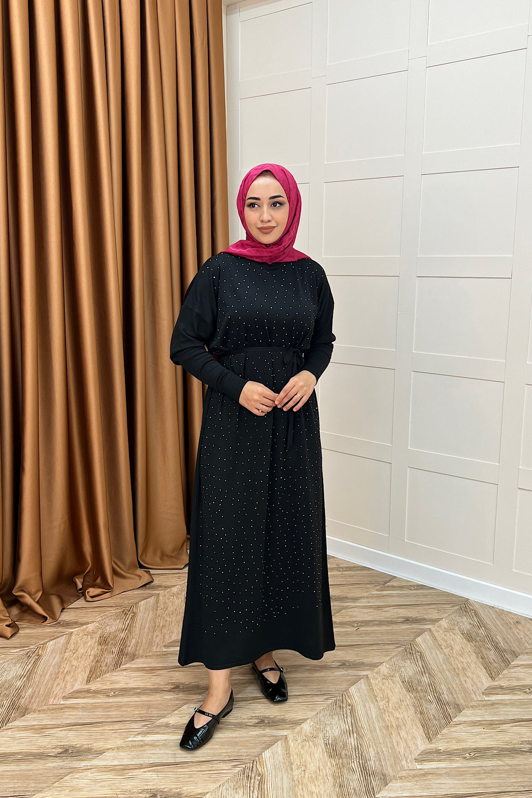 Mabel Taşlı Triko Elbise Siyah 25270-SIYAH