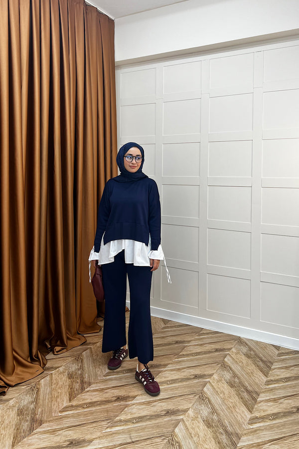 Truva Gömlek Detay Merserize Triko Takım Lacivert 25350-LACIVERT