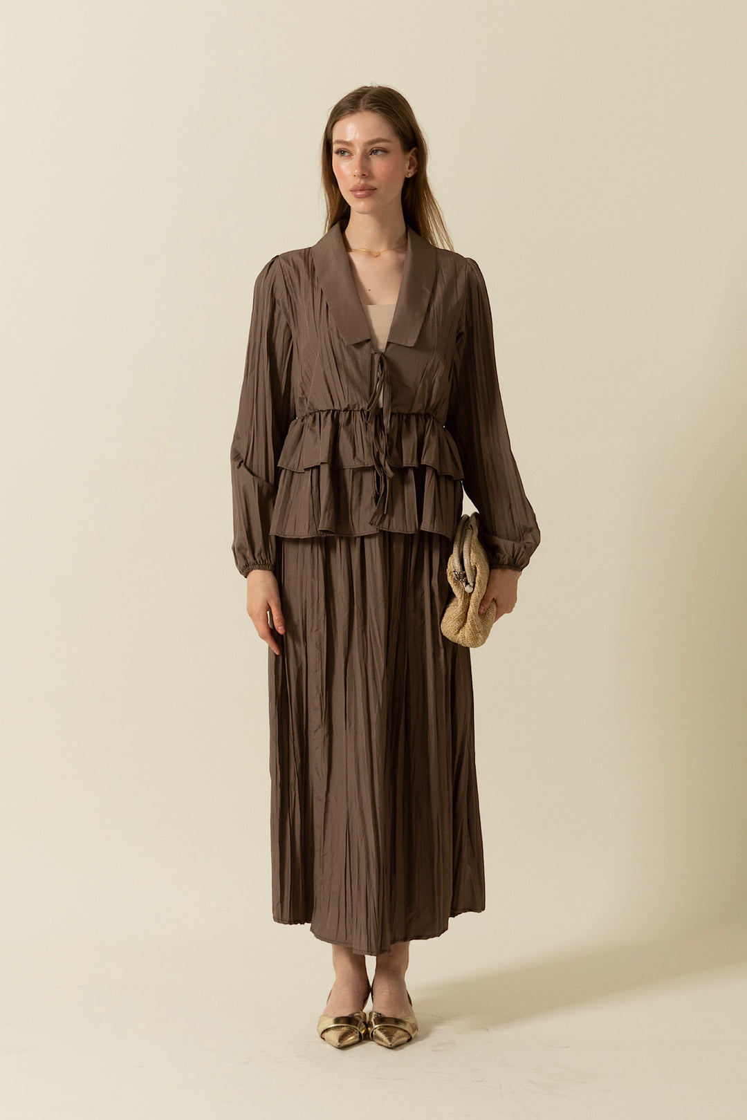 Piliseli Etek Takım Kahverengi 2112-KAHVERENGI