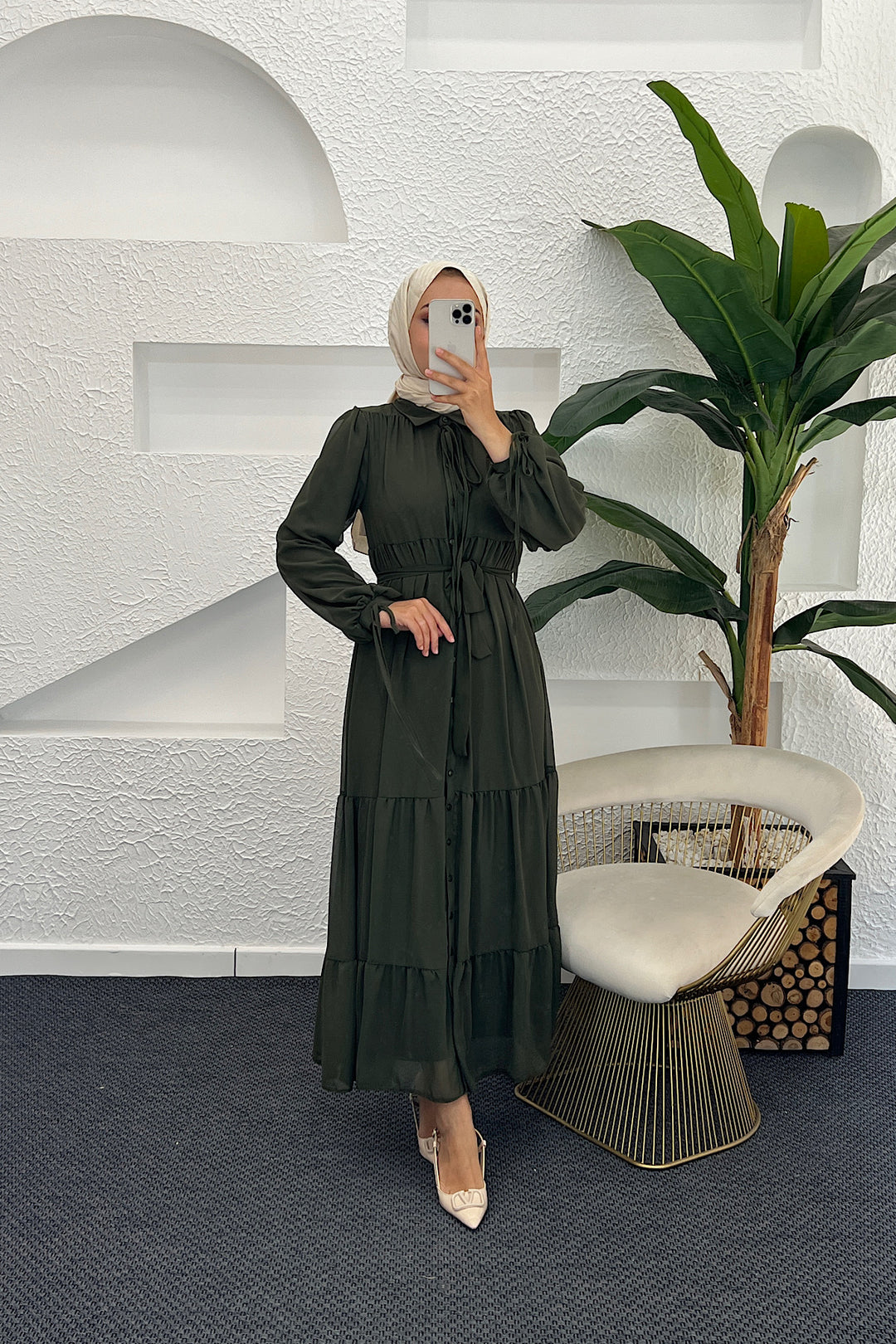 Belinda Şifon Elbise Haki 3043-HAKI