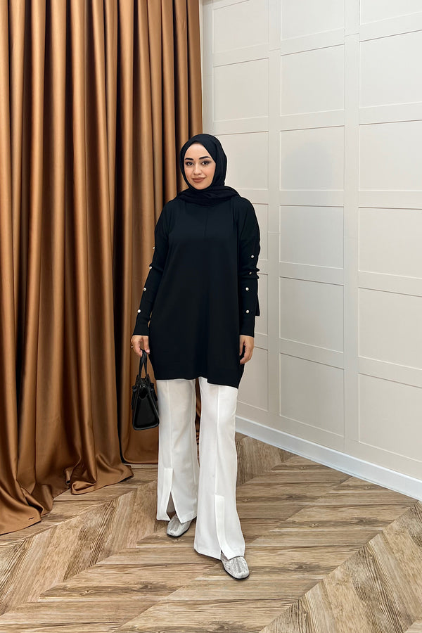 Kol Düğmeli Triko Tunik Siyah 24280-SIYAH