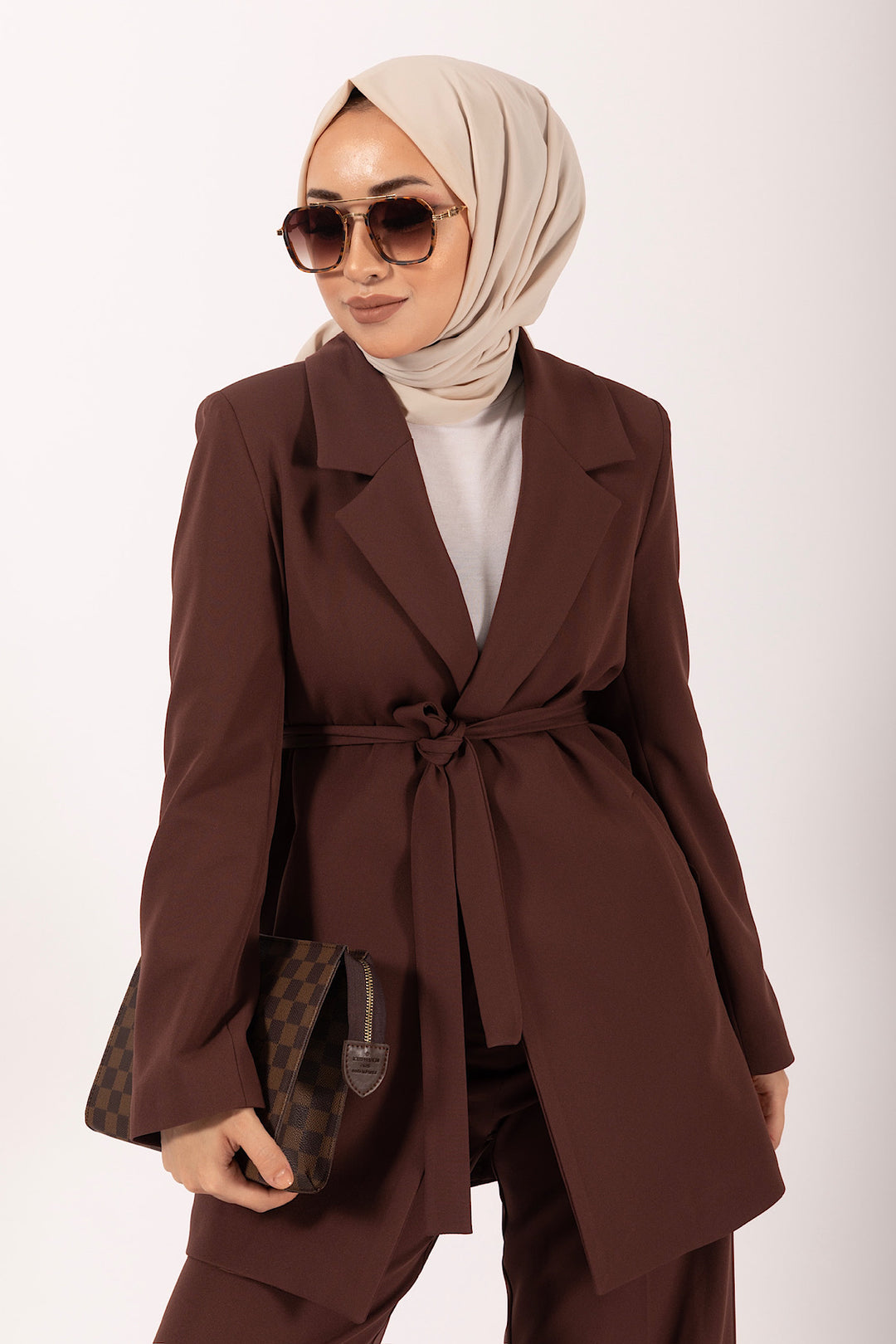 İkili Düz Ceket Takım Kahverengi 6151-KAHVERENGI