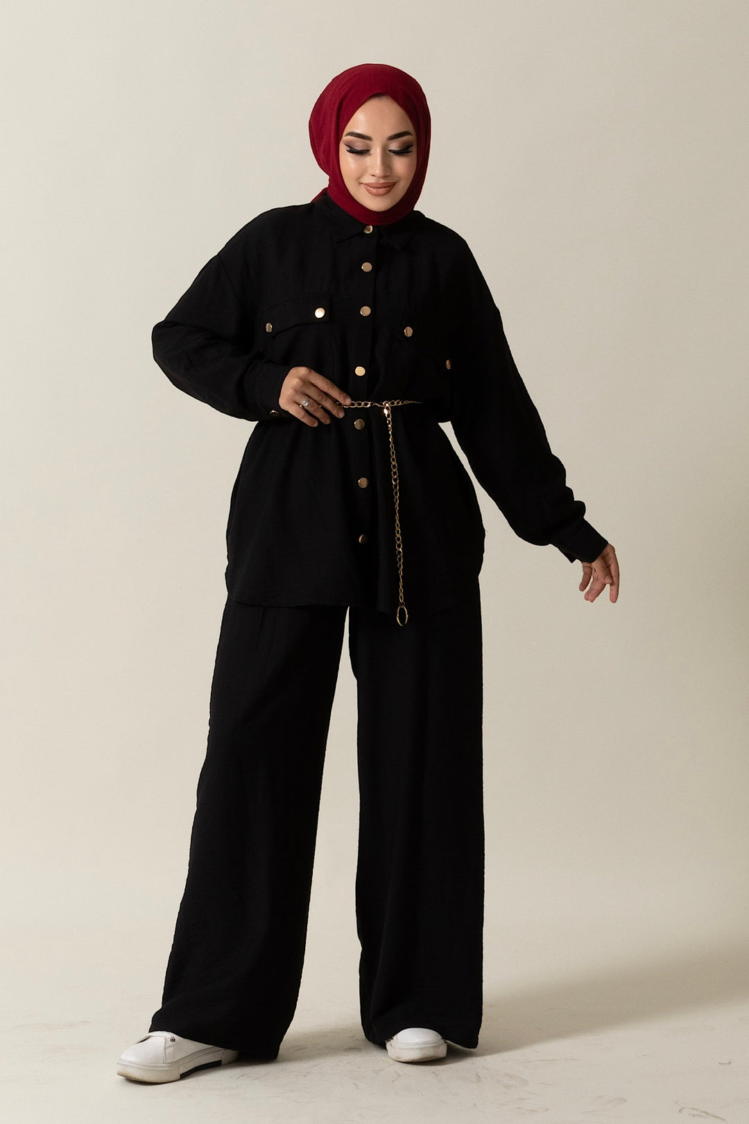 Zincir Kuşaklı İkili Takım Siyah 02112-SIYAH