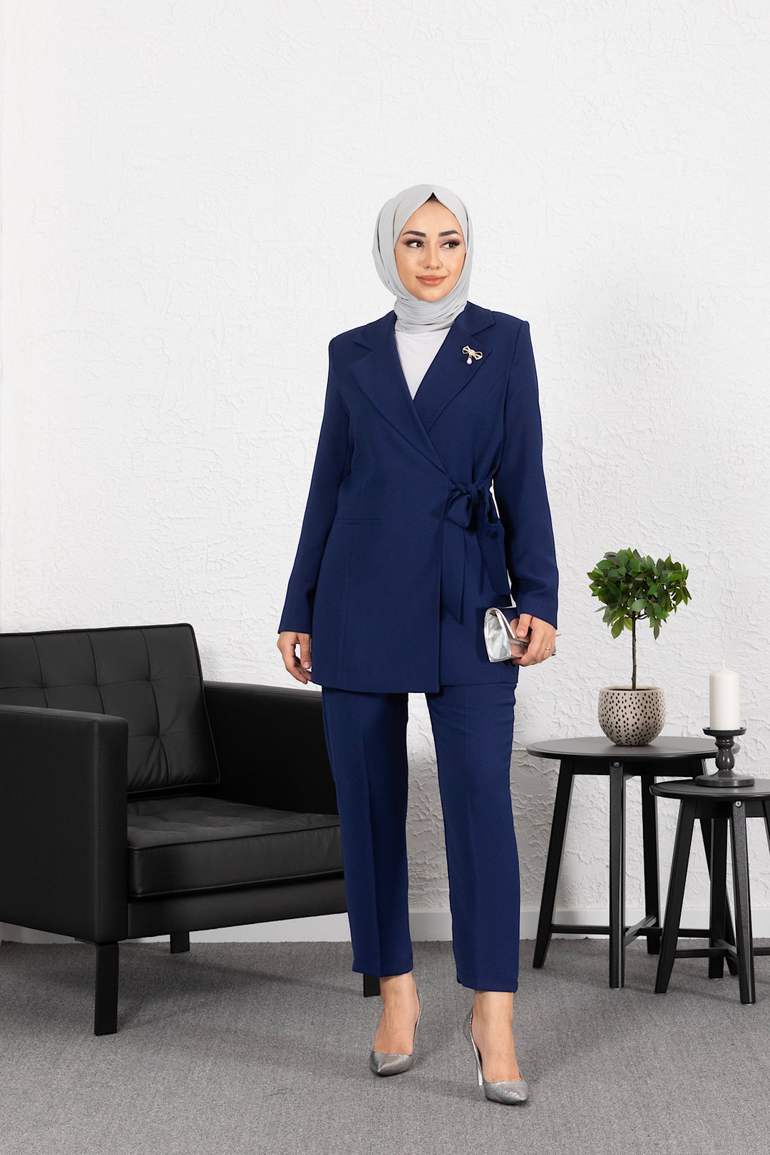 Ceketi Yandan Bağlamalı Pantolon Takım Lacivert 2016-LACIVERT
