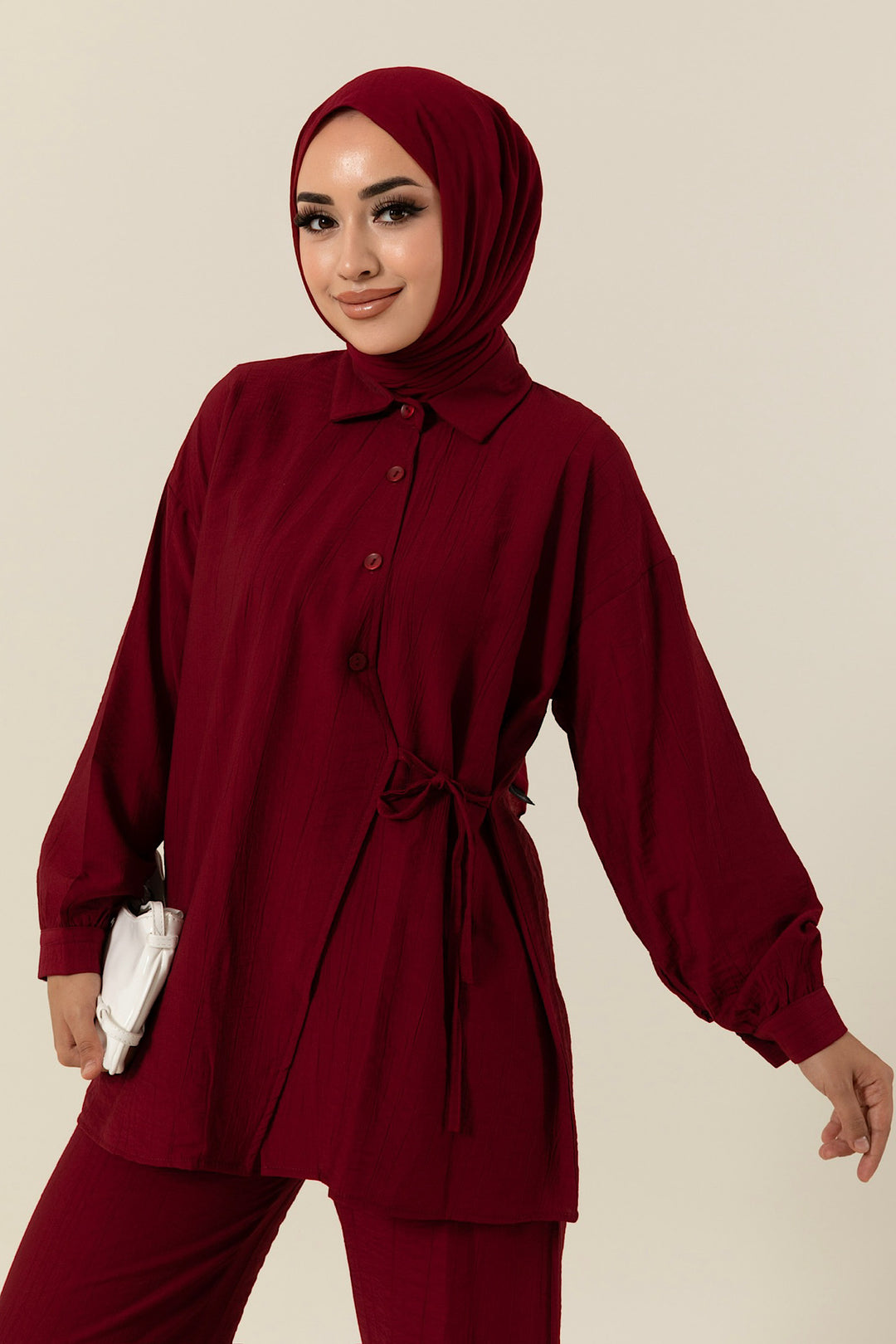 Tuana Yandan Bağlamalı Takım Bordo 3130-BORDO