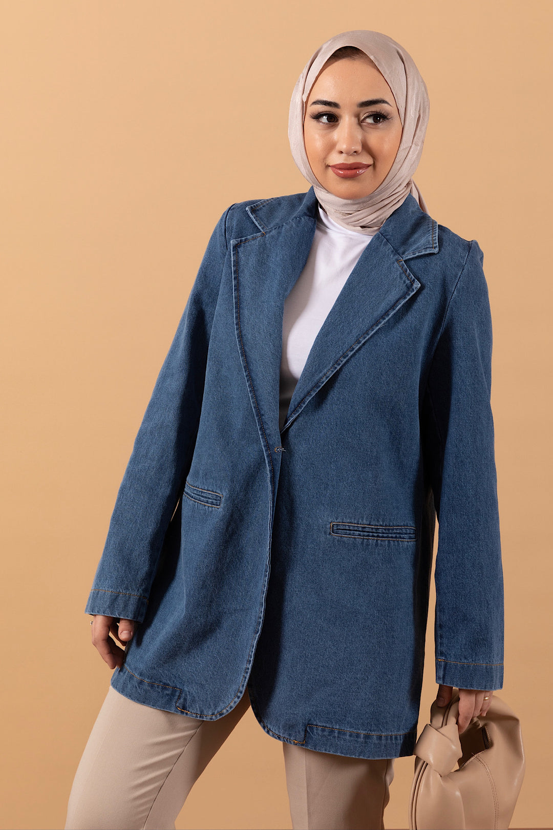 Tek Düğme Kot Ceket Mavi 6189-MAVI