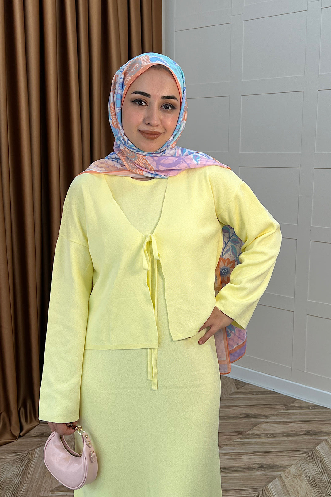 Ester Croplu İkili Triko Elbise Sarı 25160-SARI