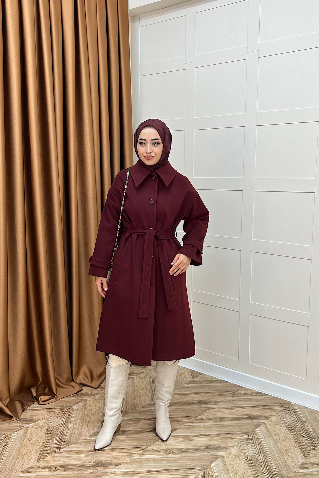 Parla Premium Kumaş Kaban Bordo 5516-BORDO