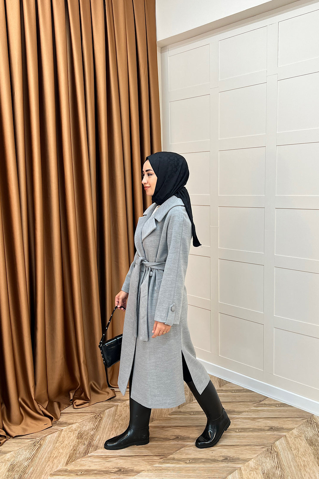 Martina Yırtmaçlı Kaban Gri 5508-GRI