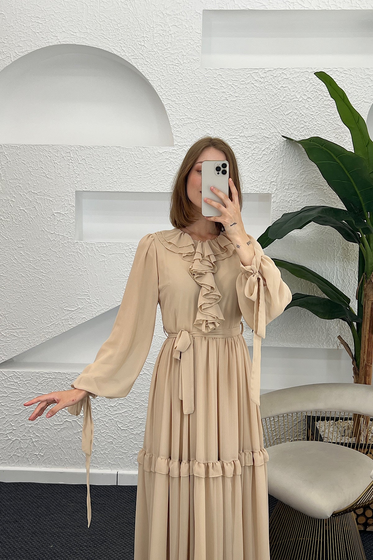 Royal Şifon Elbise Vizon 3053-VIZON