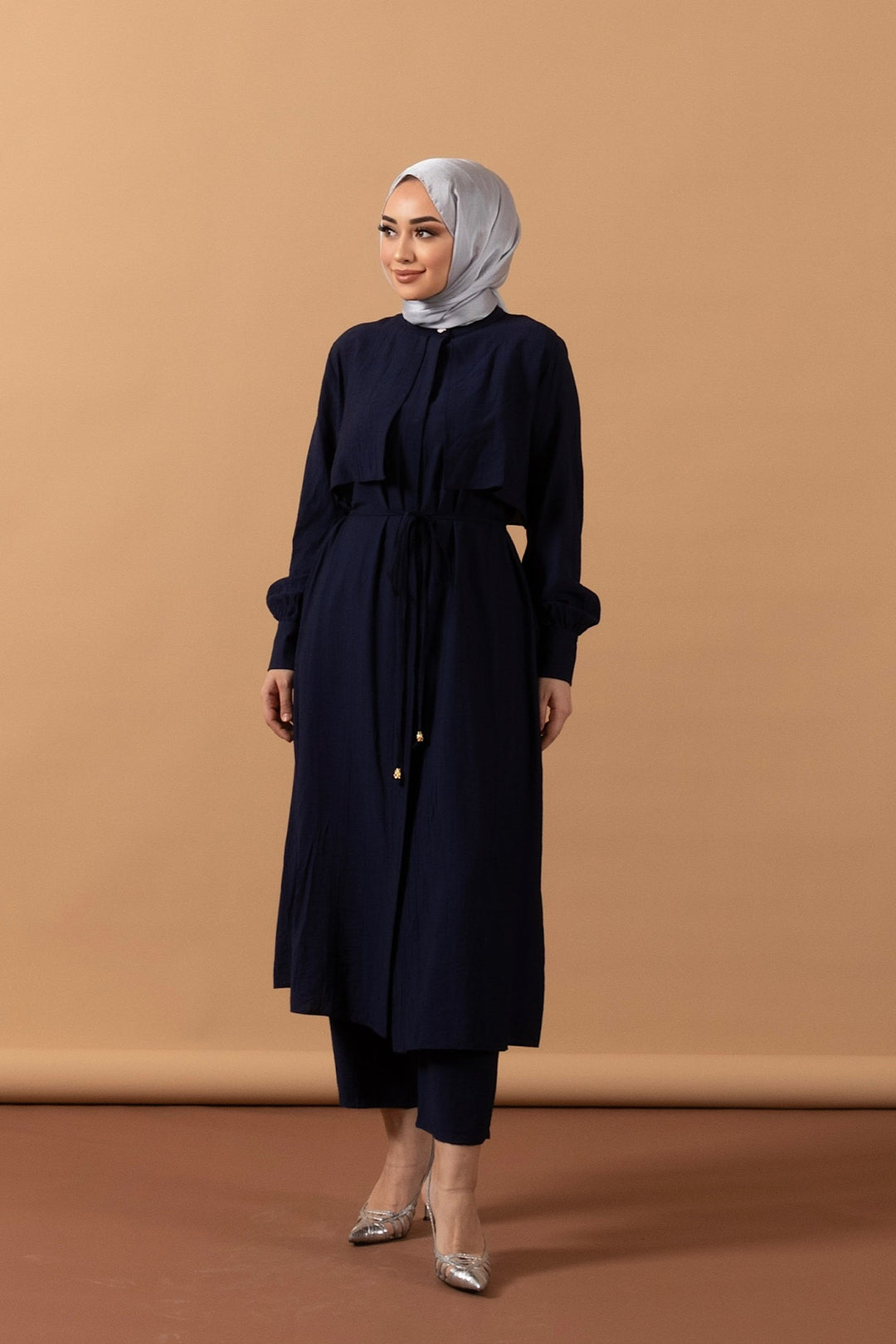 Göğüs Detay Kuşaklı İkili Takım Lacivert 8378-LACIVERT