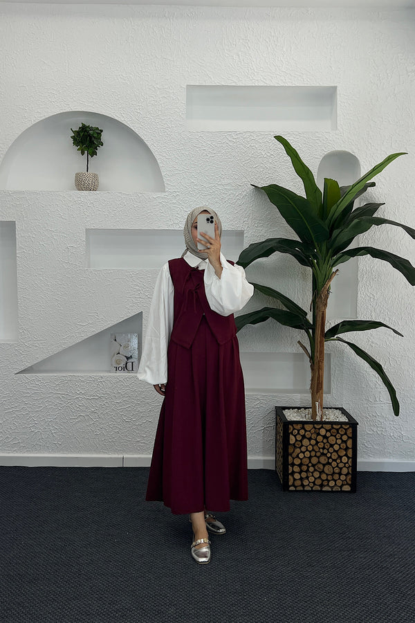 Yelekli Etek Takım Bordo 9014-BORDO